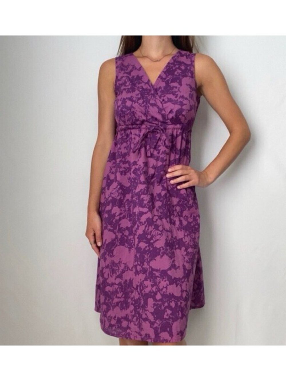 Eddie Bauer Sz S Fuchsia Lined Sleeveless V-Neck Drawstring Tank Dress